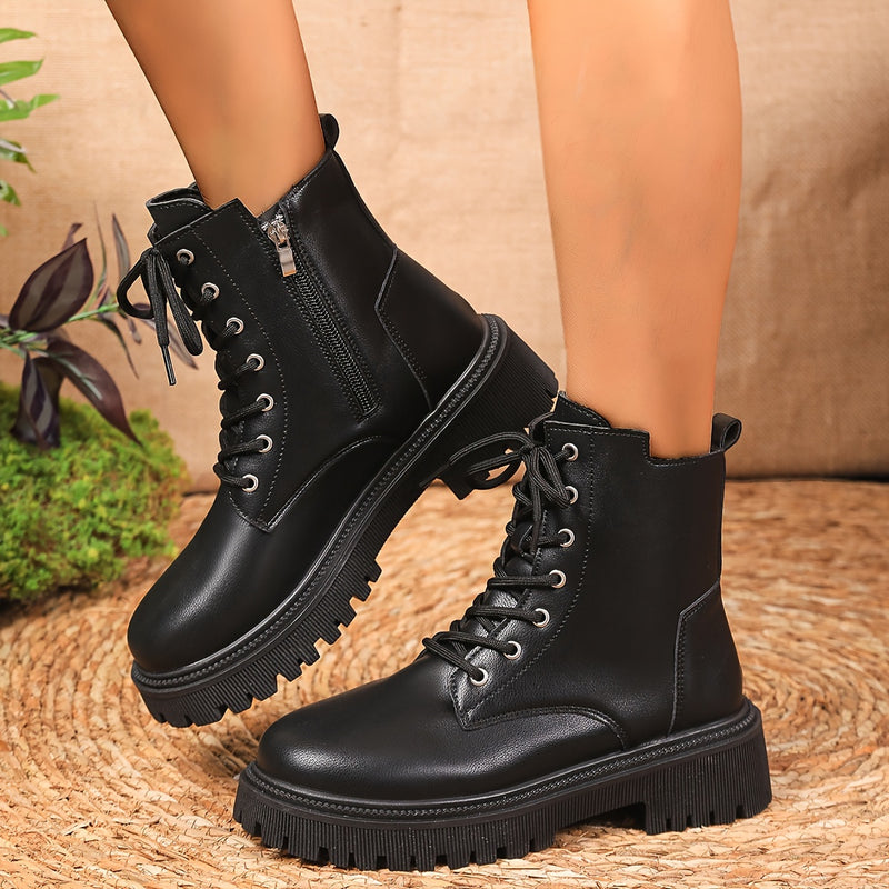 Bottines Femme Similicuir Noires à Lacets