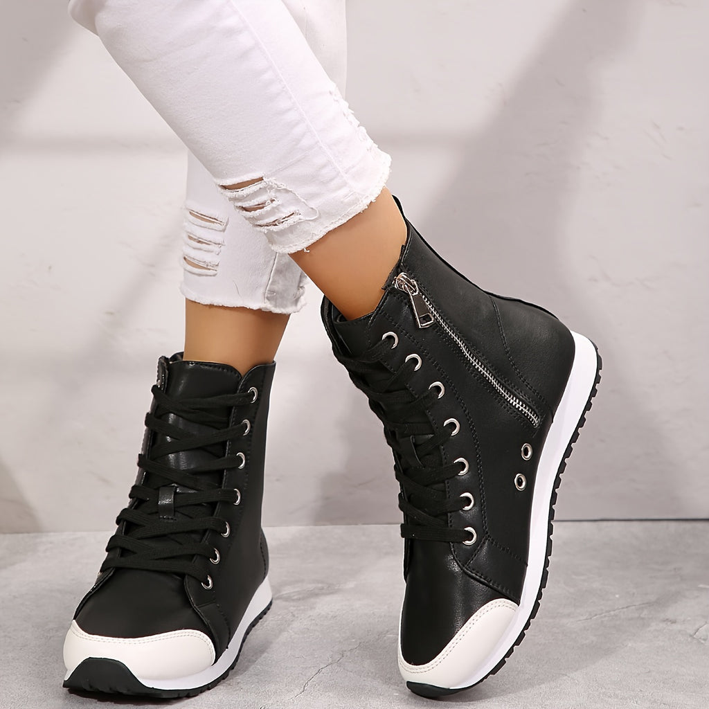 Bottines Sport Femme Similicuir, Lacets et Zip, vue 7