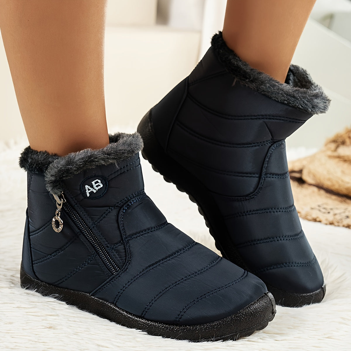 Bottes Femme Zippées, Col Fausse Fourrure, 5 Coloris, vue 2