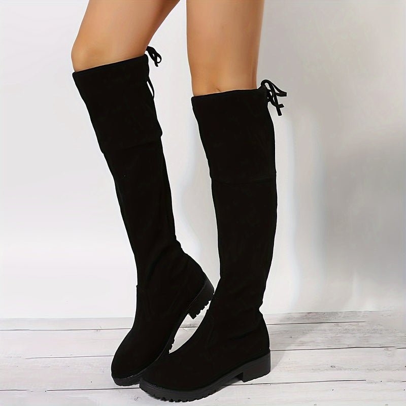 Bottes Montantes Femme Flanelle, Talon Bloc – coloris noir