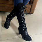 Bottes Hautes Femme à Lacets, Talon Bloc – coloris noir, vue 3