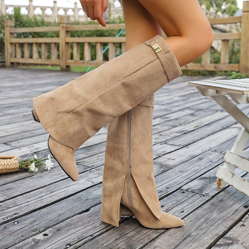 Bottes à Revers Femme Similicuir, Fermoir Doré, Bout Pointu, vue 2