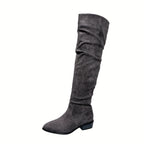 Bottes Cuissardes Femme Aspect Daim, Tige Froncée, 3 Coloris – coloris gris