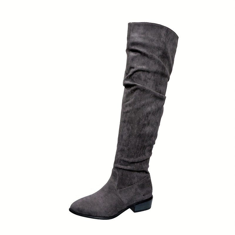 Bottes Cuissardes Femme Aspect Daim, Tige Froncée, 3 Coloris – coloris gris