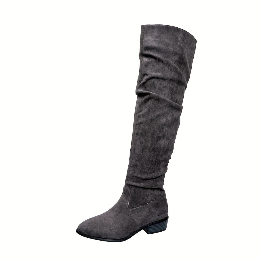 Bottes Cuissardes Femme Aspect Daim, Tige Froncée, 3 Coloris – coloris gris