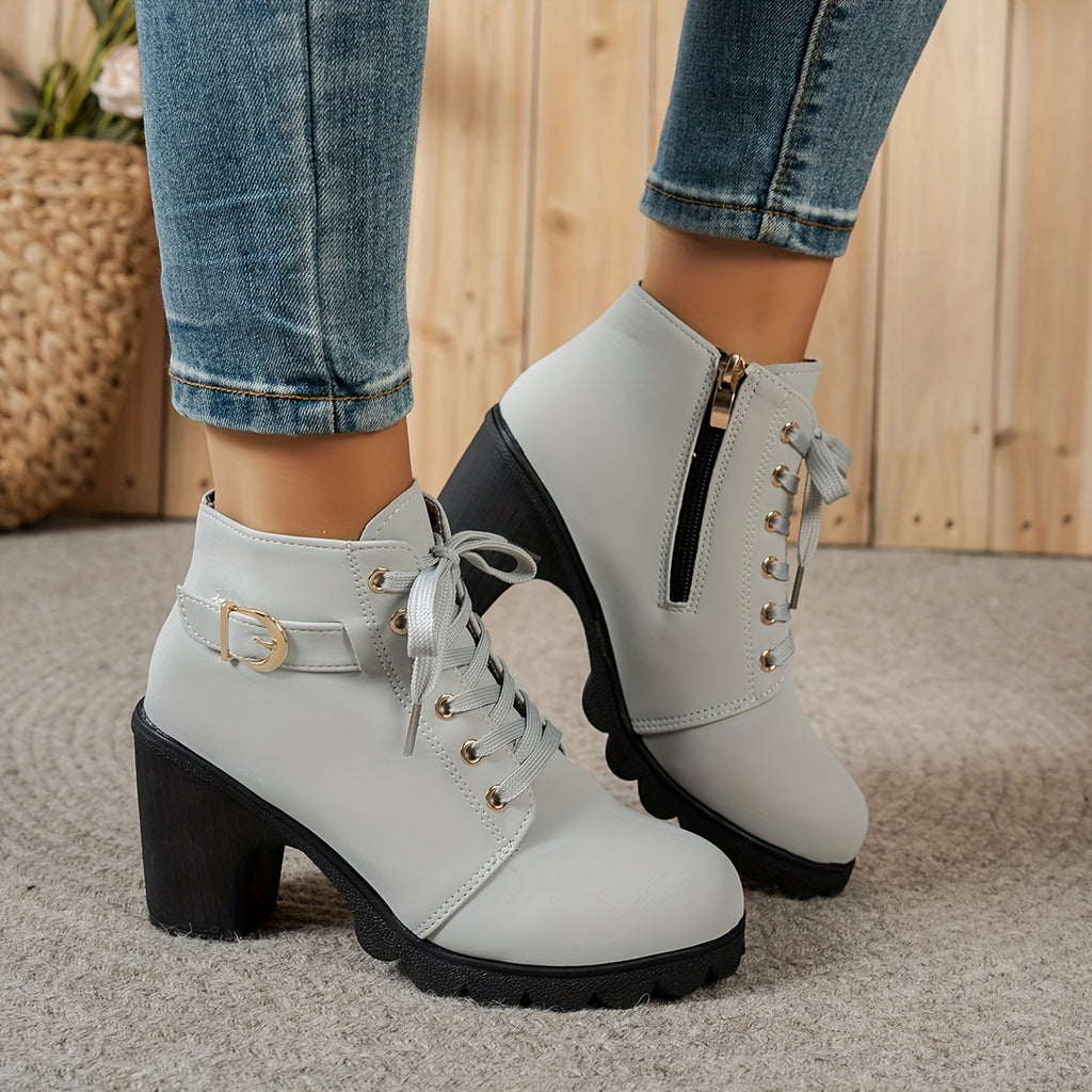 Bottines à Lacets Femme Similicuir, Talon Haut, Boucle – coloris gris