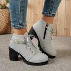 Bottines à Lacets Femme Similicuir, Talon Haut, Boucle – coloris gris