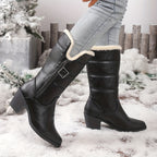 Bottes Mi-Hautes Femme Similicuir, Col Fourrure, Talon Bloc, vue 7