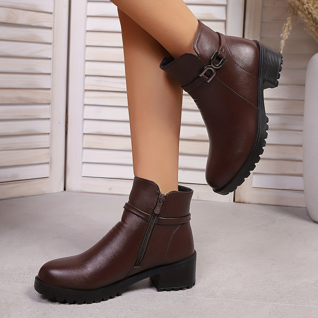 Bottines Femme Similicuir à Boucle, Talon Bloc, Zip, vue 5