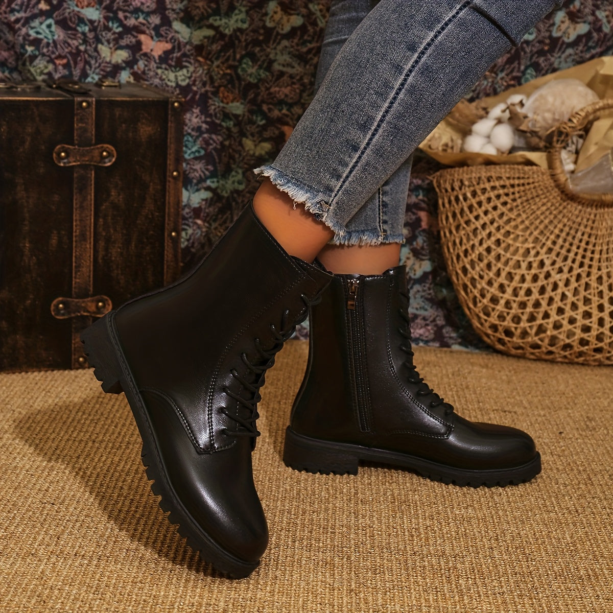 Bottes Motardes Femme, Lacets et Fermeture Zip, vue 8