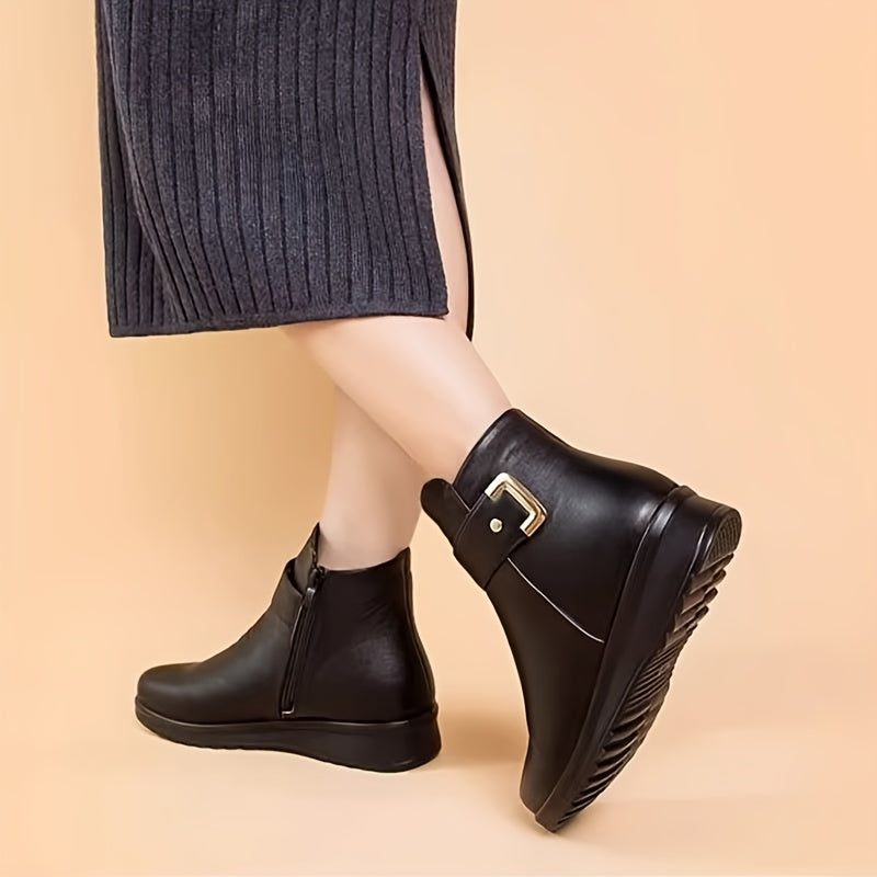 Bottines Femme Similicuir, Zip et Bride Dorée, vue 2