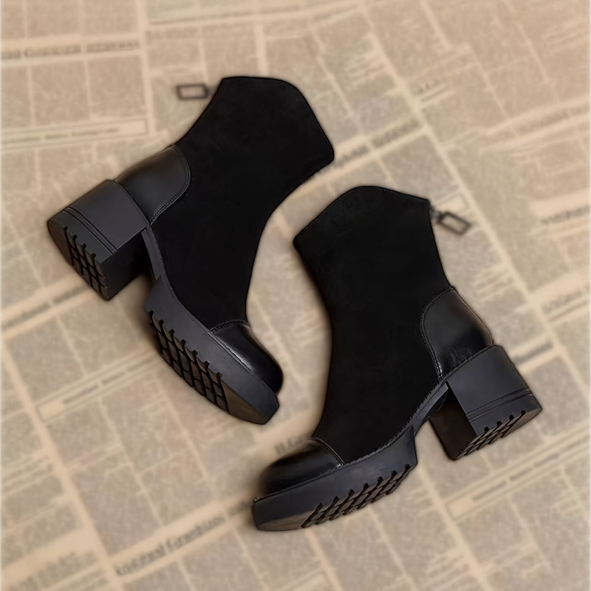 Bottines Femme Bi-Matière Aspect Daim, Zip Arrière, vue 4