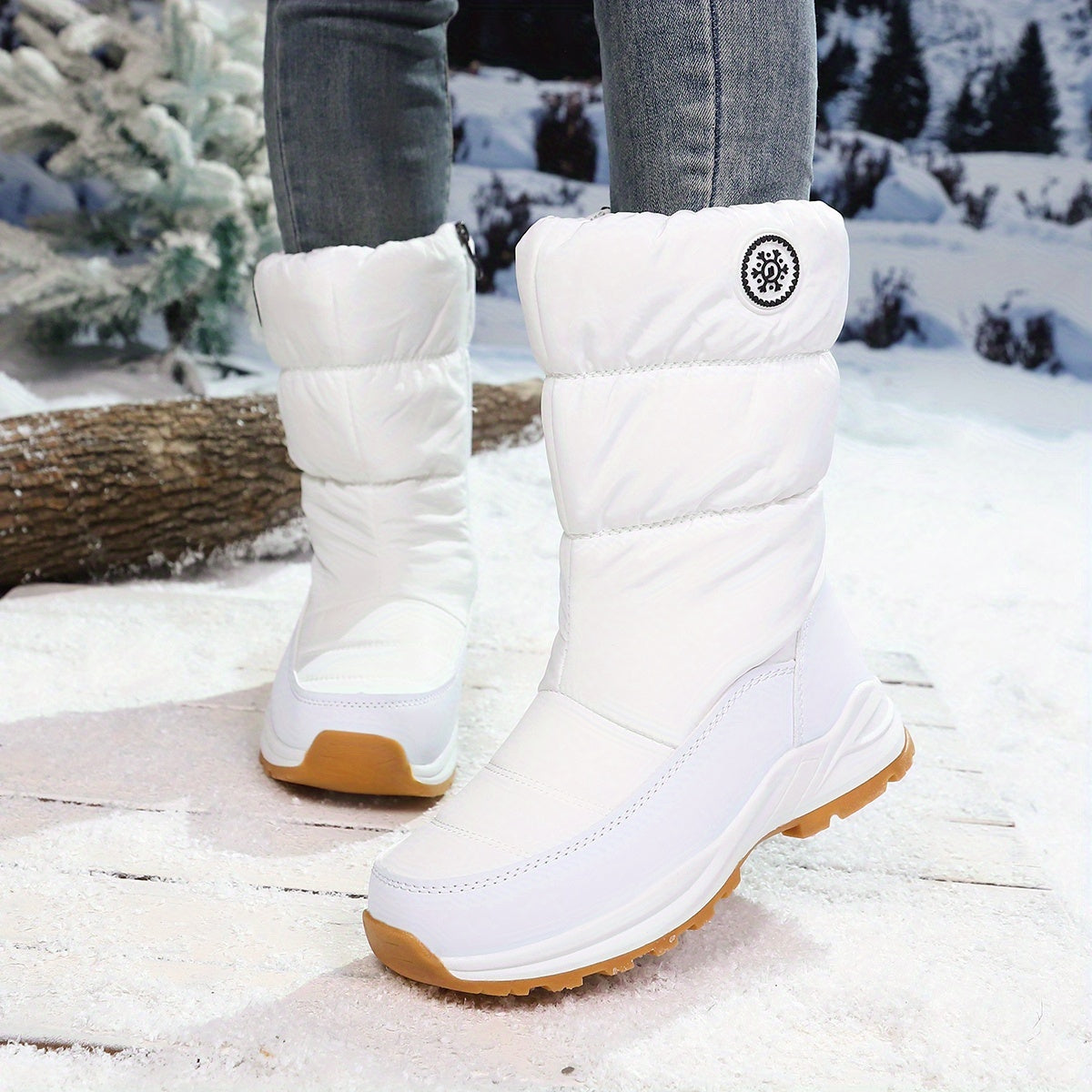 Bottes de Neige Femme Matelassées, Semelle Antidérapante – coloris blanc