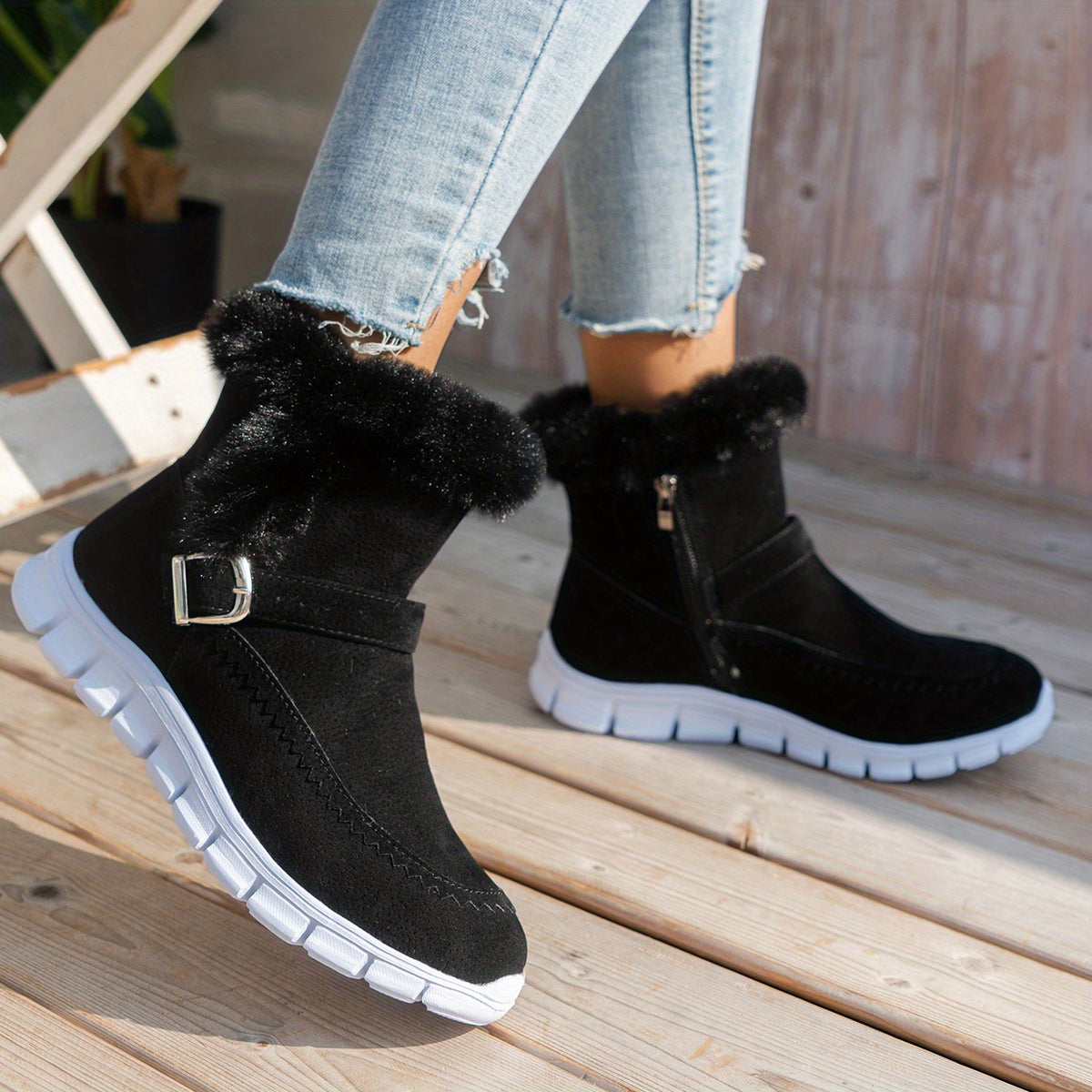 Bottines Femme Cheville, Fourrure Synthétique – coloris noir, vue 7