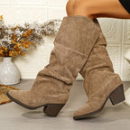 Bottes Hautes Femme Tombantes, Aspect Daim, Bout Pointu, vue 2