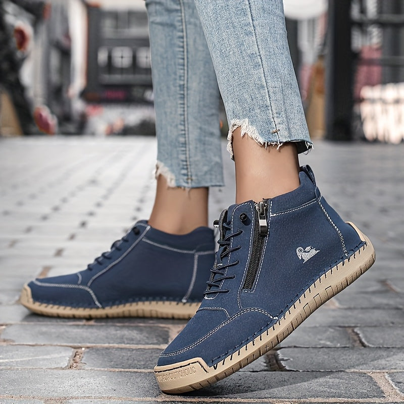 Bottines Plates Femme Similicuir, Lacets et Zip, vue 8