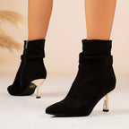 Bottines Femme Talon Fin Doré, Tige Froncée, Suédine, vue 19