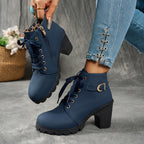 Bottines Femme Plateforme, Boucle Décorative – coloris bleu