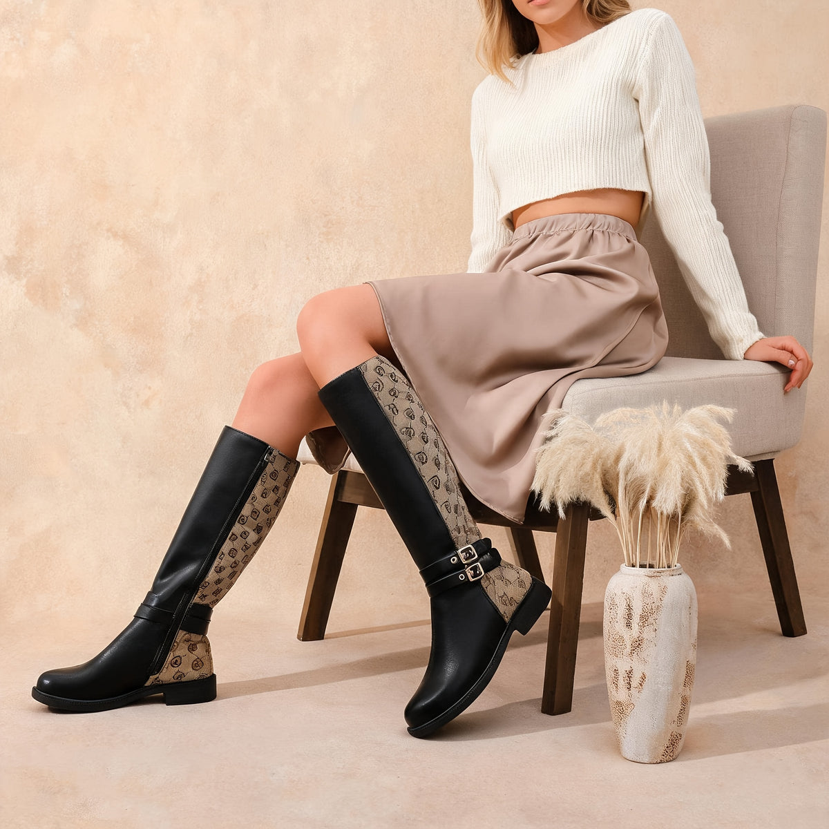 Bottes Cavalières Femme, Similicuir, Double Sangle, vue 4