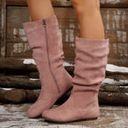 Bottes Plates Femme Mi-Mollet, Aspect Daim, vue 15