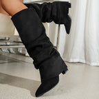 Bottes Mi-Mollet Femme Tombantes, Aspect Daim, Talon Bas, vue 5