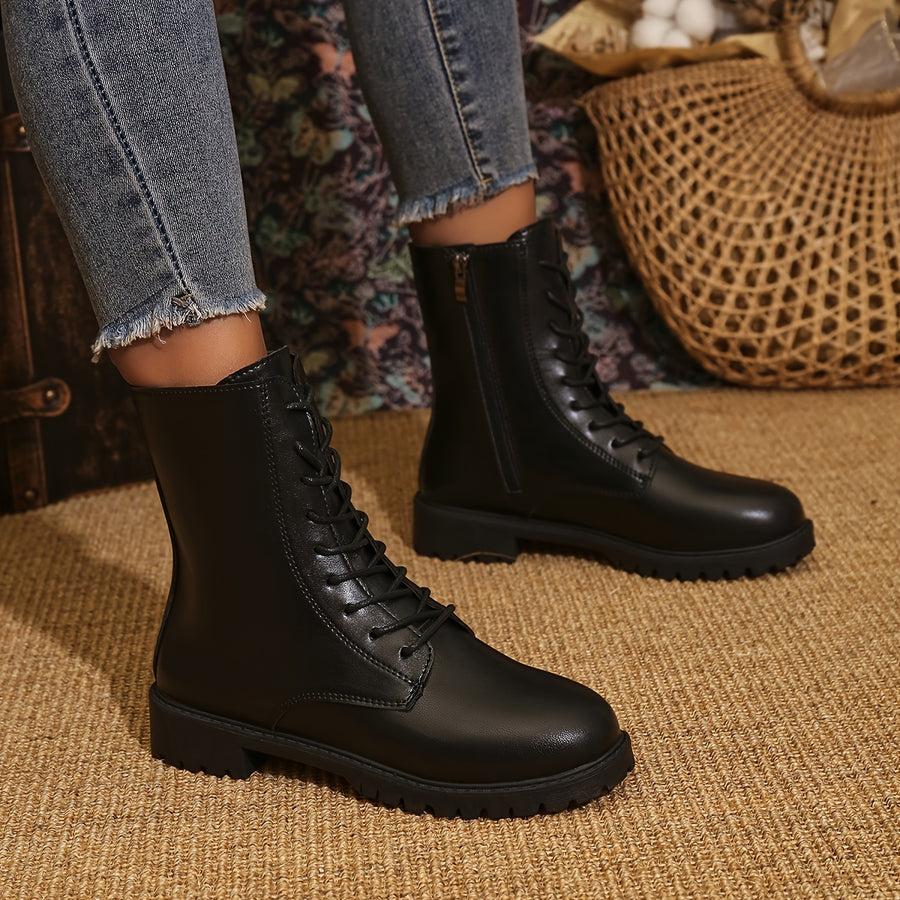 Bottes Motardes Femme, Lacets et Fermeture Zip – coloris noir