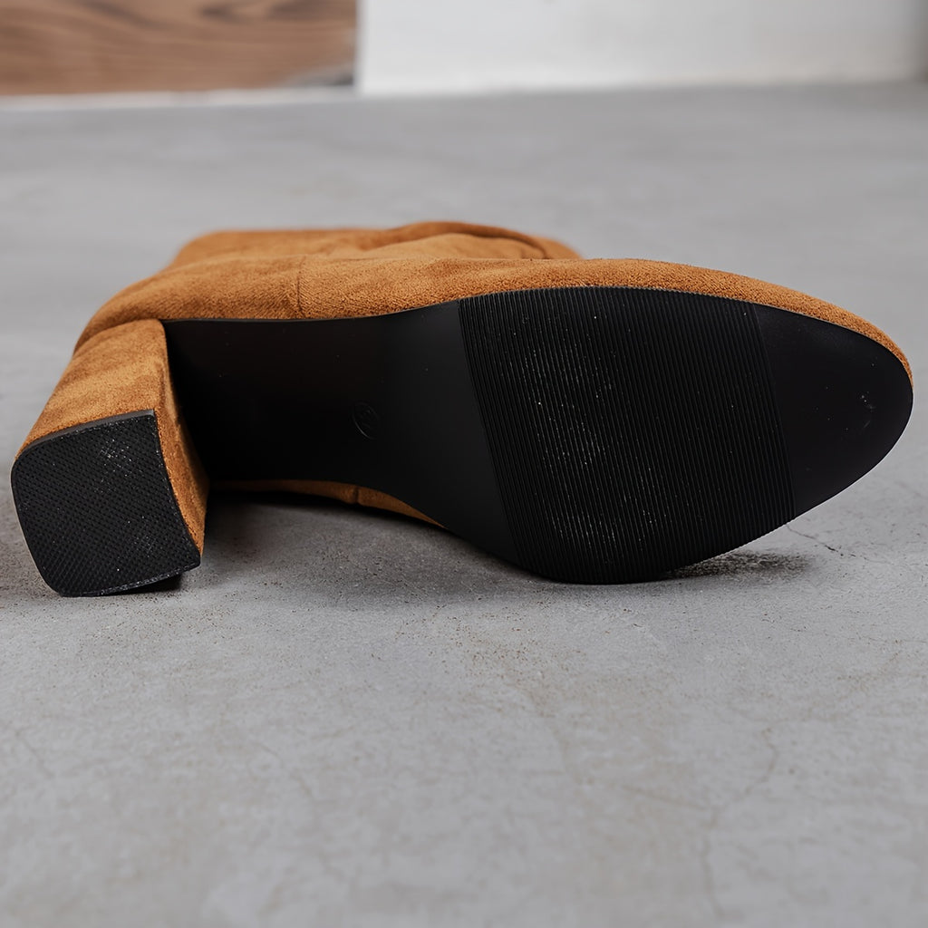 Bottes Mi-Mollet Femme Plissées, Aspect Daim, Talon Haut, vue 3