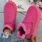 Bottines Chelsea Femme Plateforme, Col Fourrure – coloris rose rouge