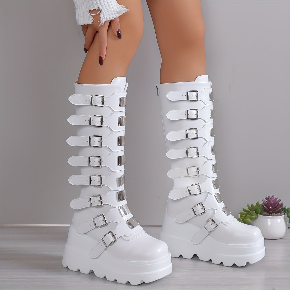 Cuissardes Femme Similicuir, Brides Métal, vue 18