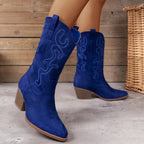 Bottes Cowboy Femme Brodées, Aspect Daim – coloris bleu royal, vue 2