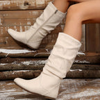 Bottes Plates Femme Mi-Mollet, Aspect Daim, vue 11