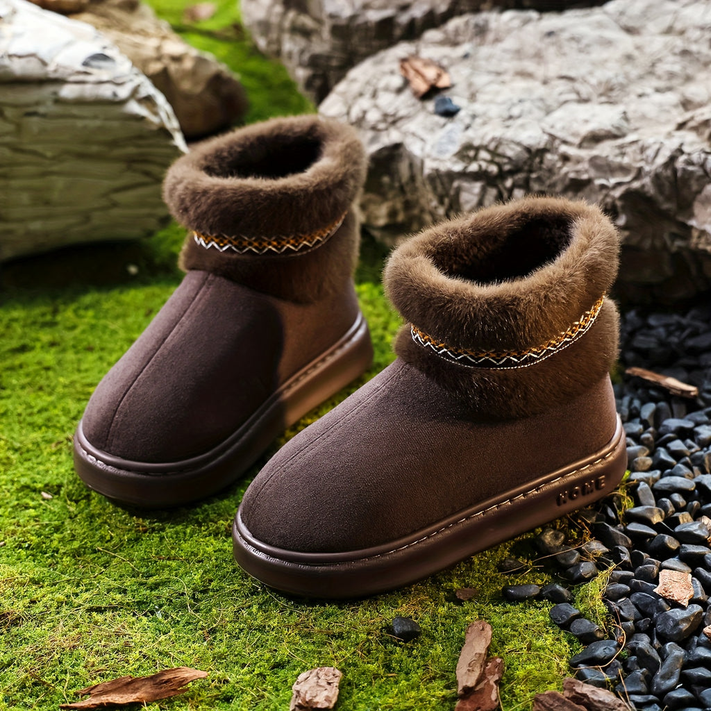 Bottes Fourrées Femme, Tissu Effet Daim – coloris café