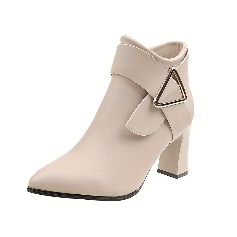 Bottines Femme Similicuir, Bride Triangle – coloris blanc cassé, vue 2