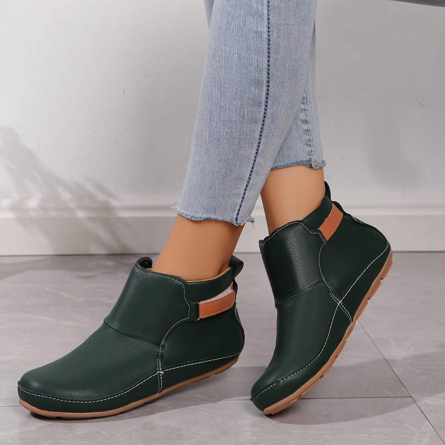 Bottes Cheville Femme Grande Taille en Simili Cuir – coloris vert
