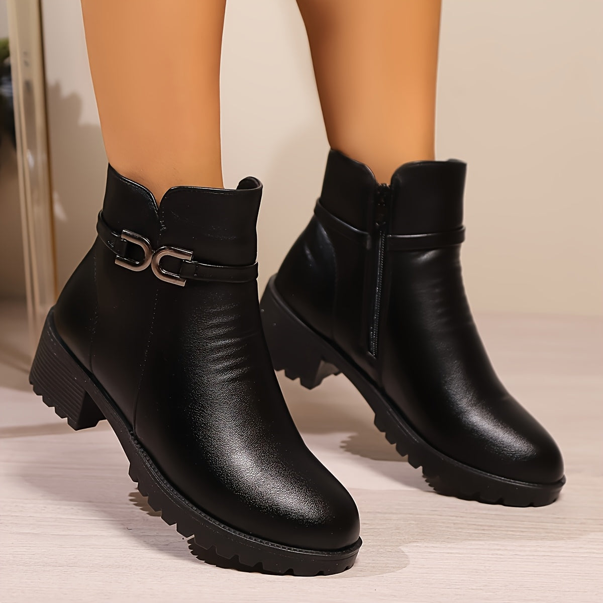 Bottines Femme Similicuir à Boucle, Talon Bloc, Zip, vue 8