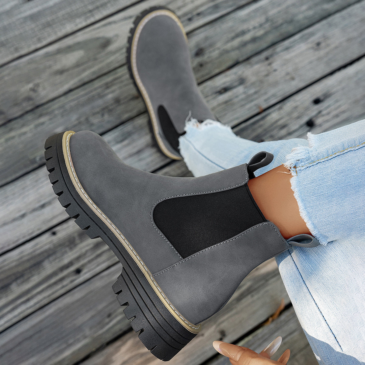 Bottes Chelsea Femme Similicuir Mat, Semelle Crantée, vue 13