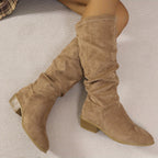 Bottes Hautes Femme Aspect Daim Beige, Tige Froncée, vue 5