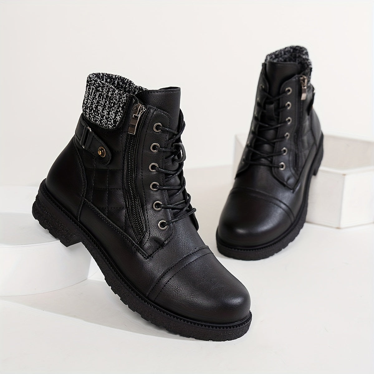 Bottes Femme Western Similicuir, Col Tricoté – coloris noir, vue 2