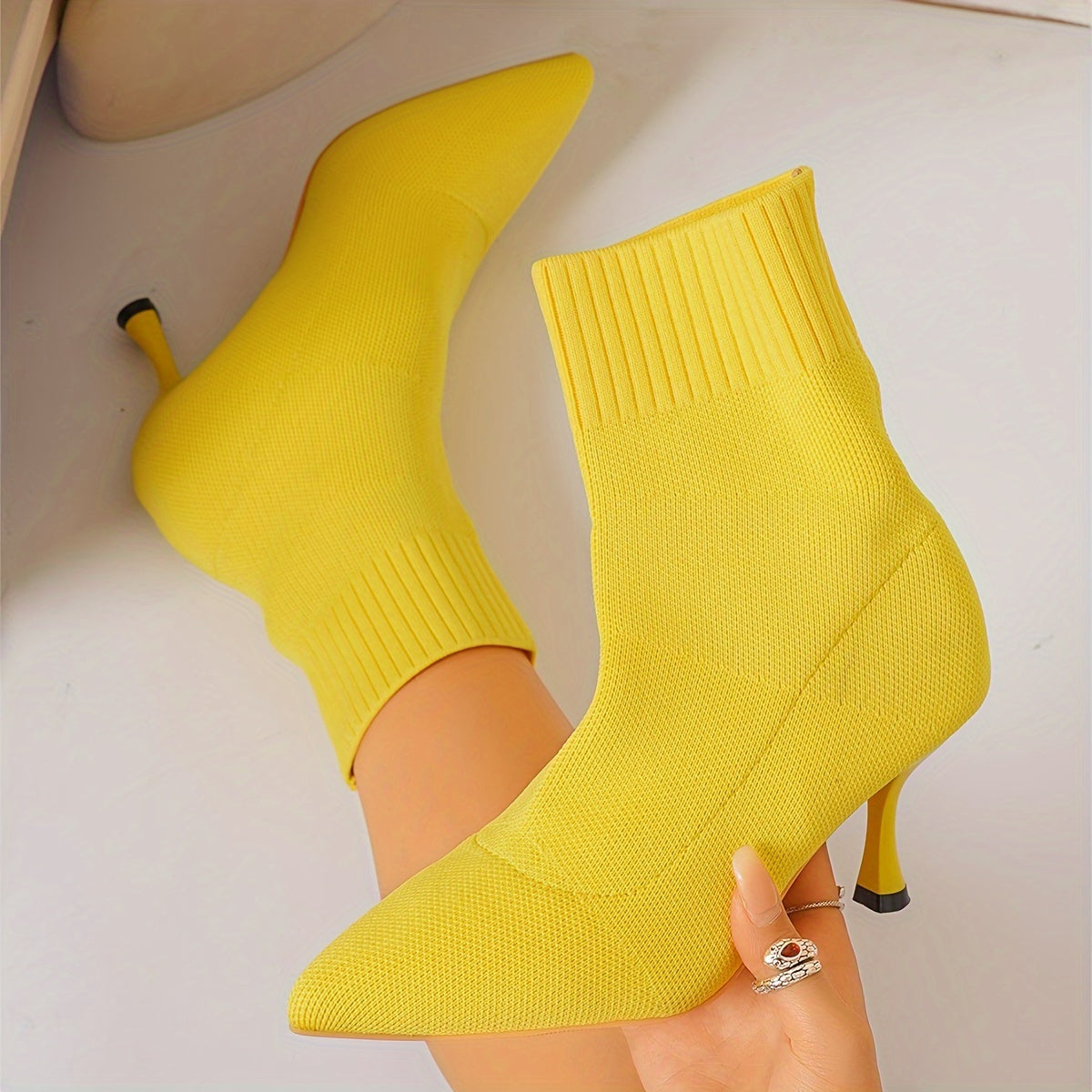 Bottes Chaussettes Femme, Talon Aiguille – coloris jaune vif