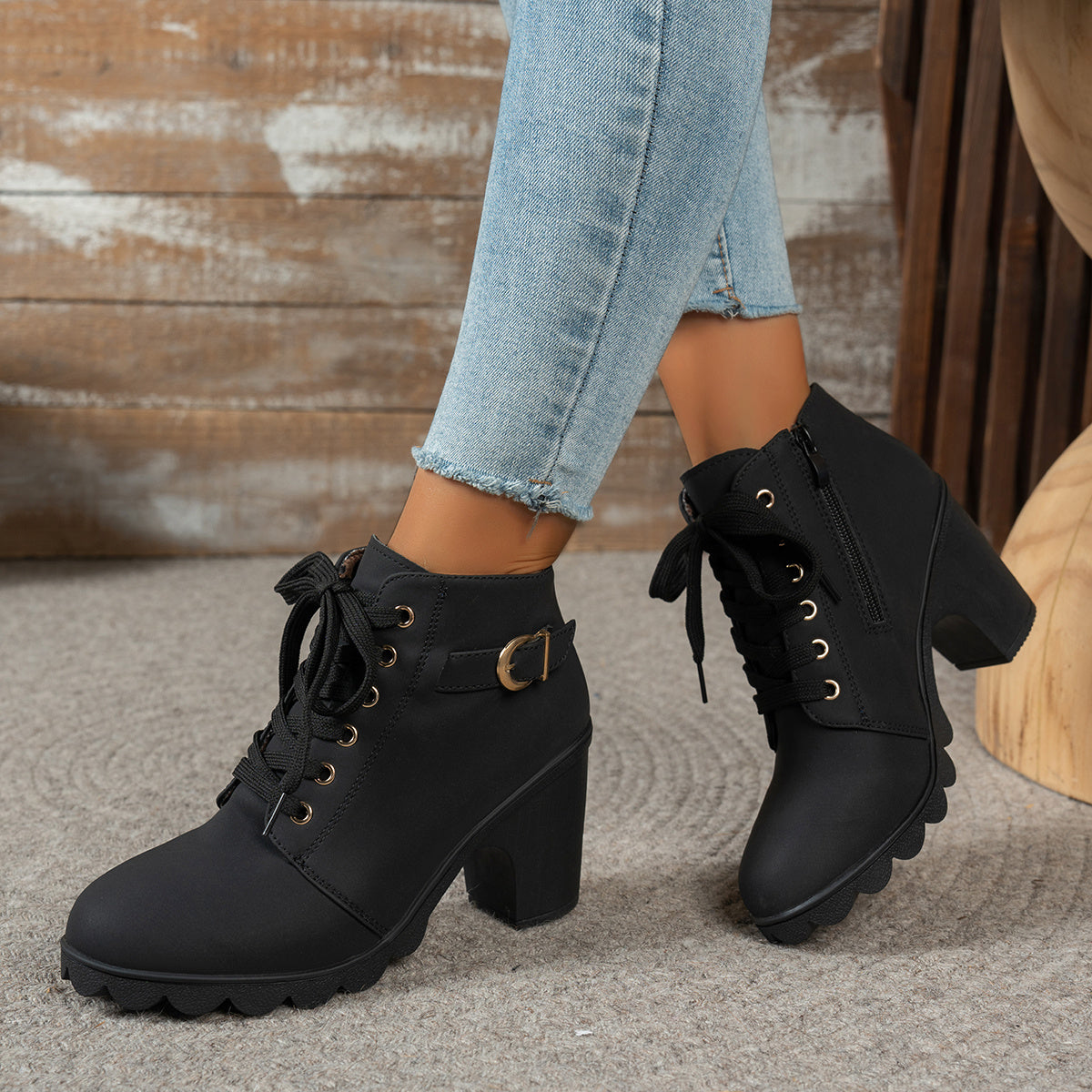 Bottines Femme à Lacets, Talon Bloc, vue 3