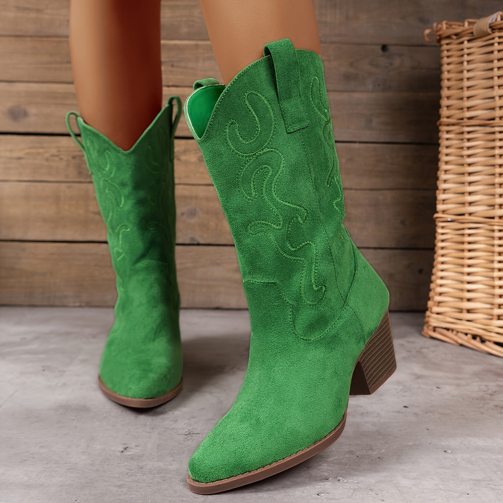 Bottes Cowboy Femme Brodées, Bout Pointu – coloris vert émeraude