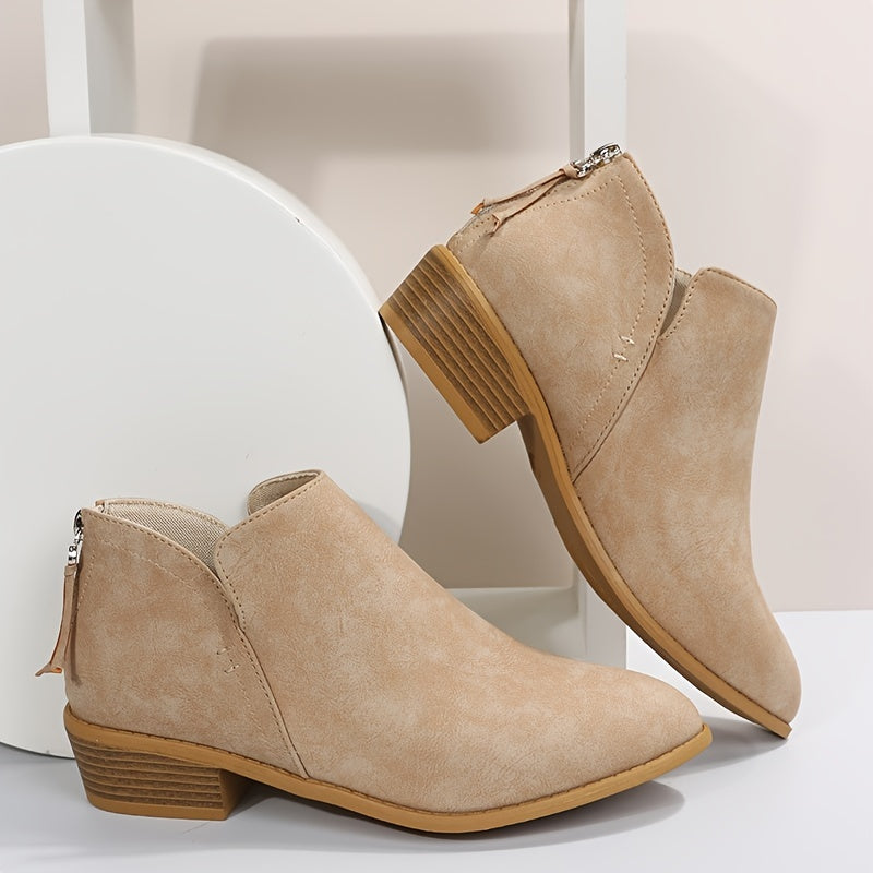 Bottines Femme Bout Pointu, Aspect Daim, Talon Bas