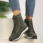 Bottines Sport Femme Similicuir, Lacets et Zip – coloris vert olive