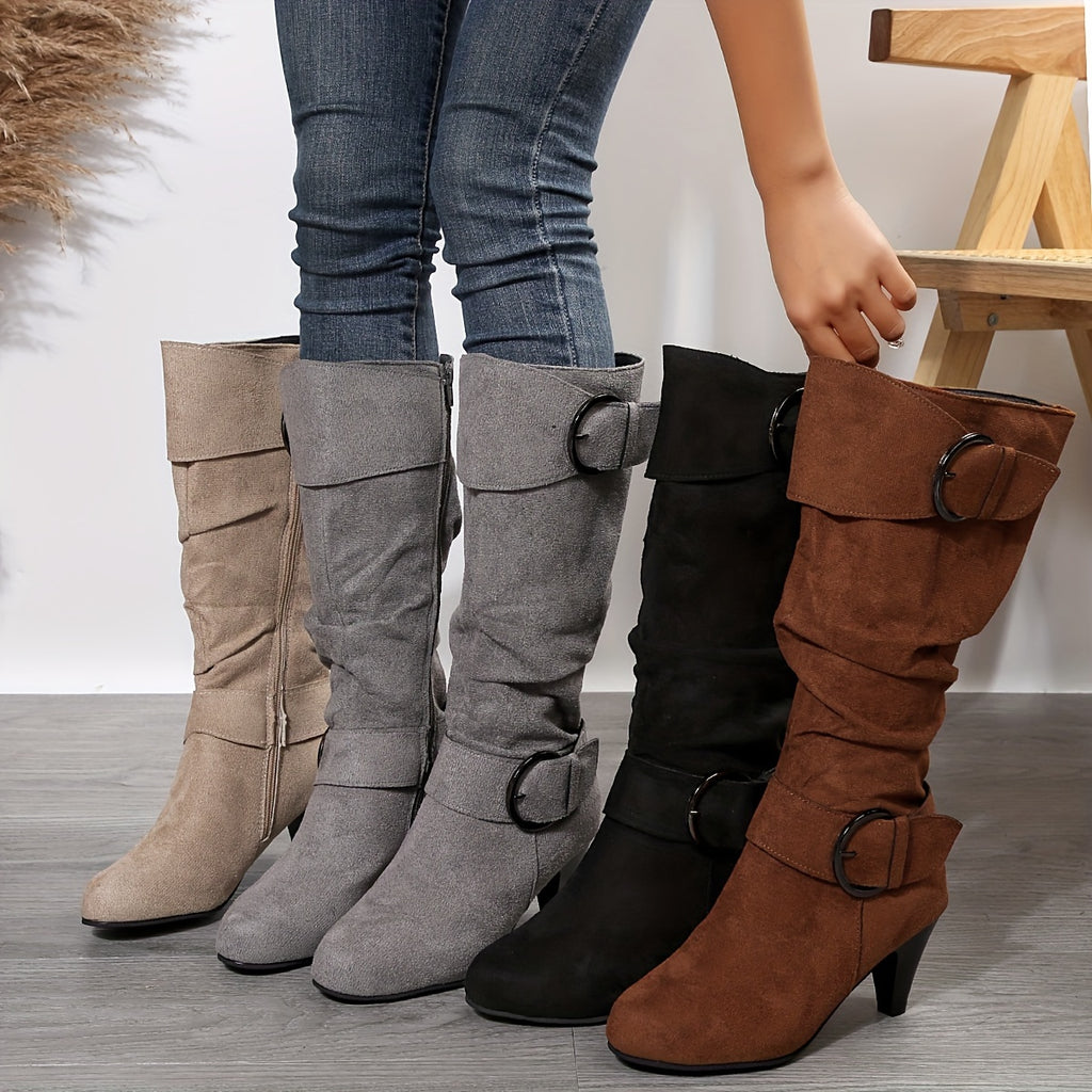 Bottes Femme Hautes, Brides à Boucle, Aspect Suédé, vue 10
