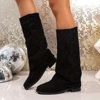 Bottes Plates Femme à Revers, Aspect Daim, vue 5