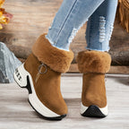 Bottines Plateforme Effet Daim, Col Fausse Fourrure, vue 14