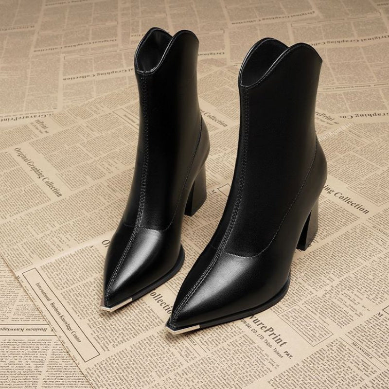 Bottines Femme Bout Pointu Métal, Talon Bloc, Doublure au Choix, vue 6