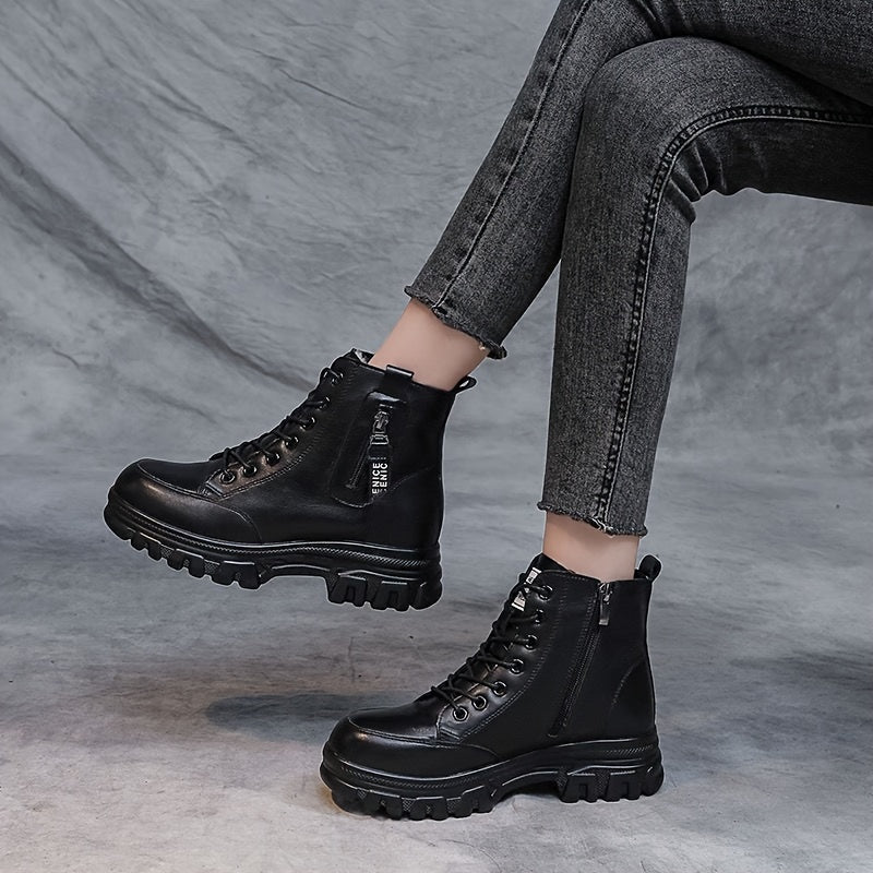 Bottines Femme Noires Plateforme, Lacets et Zip, vue 3