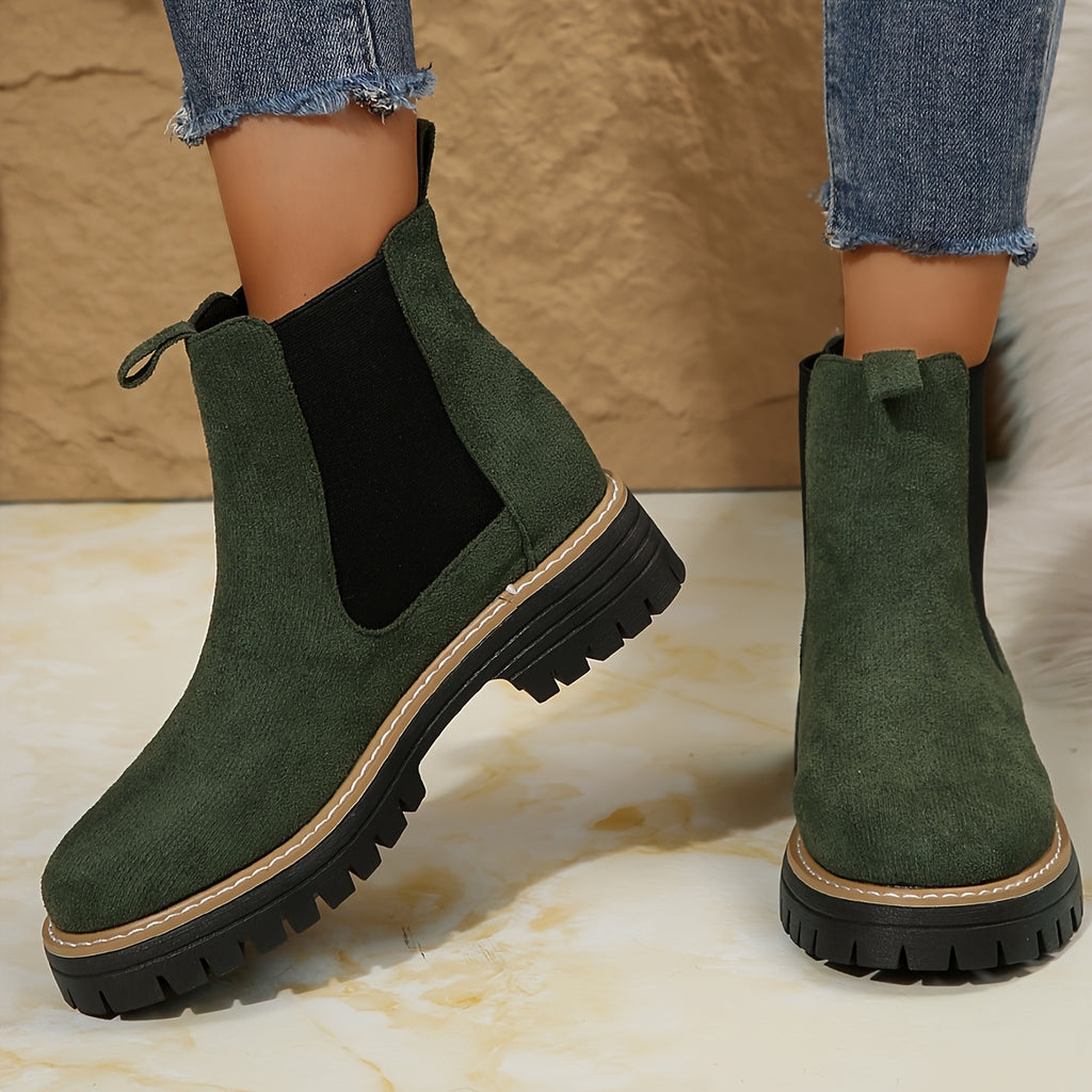 Bottines Chelsea Femme Semelle Crantée, Aspect Daim, vue 16