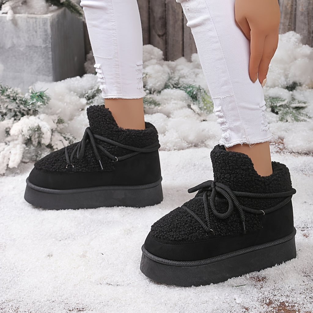 Bottines Fourrées Femme Plateforme, Peluche, Lacets Noués